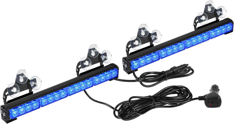 ASPL 2x16.8 inch Emergency Flashing LED Traffic Advisor Strobe Light Bar 32LED 26 Flash Patterns Interior Safety Warning Lights (Blue) - Image 1