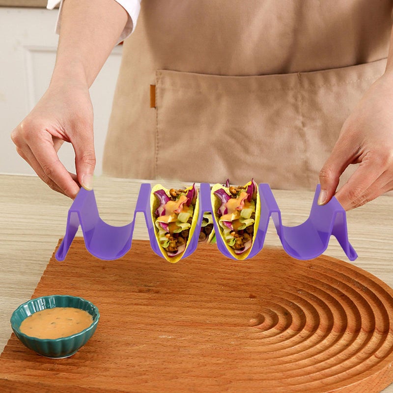 Purple Wave Shape Taco Stand Rack Tray Space Saving 4 Compartments Multi Use Kitchen Accessories - Image 4