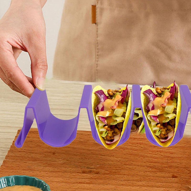 Purple Wave Shape Taco Stand Rack Tray Space Saving 4 Compartments Multi Use Kitchen Accessories - Image 5