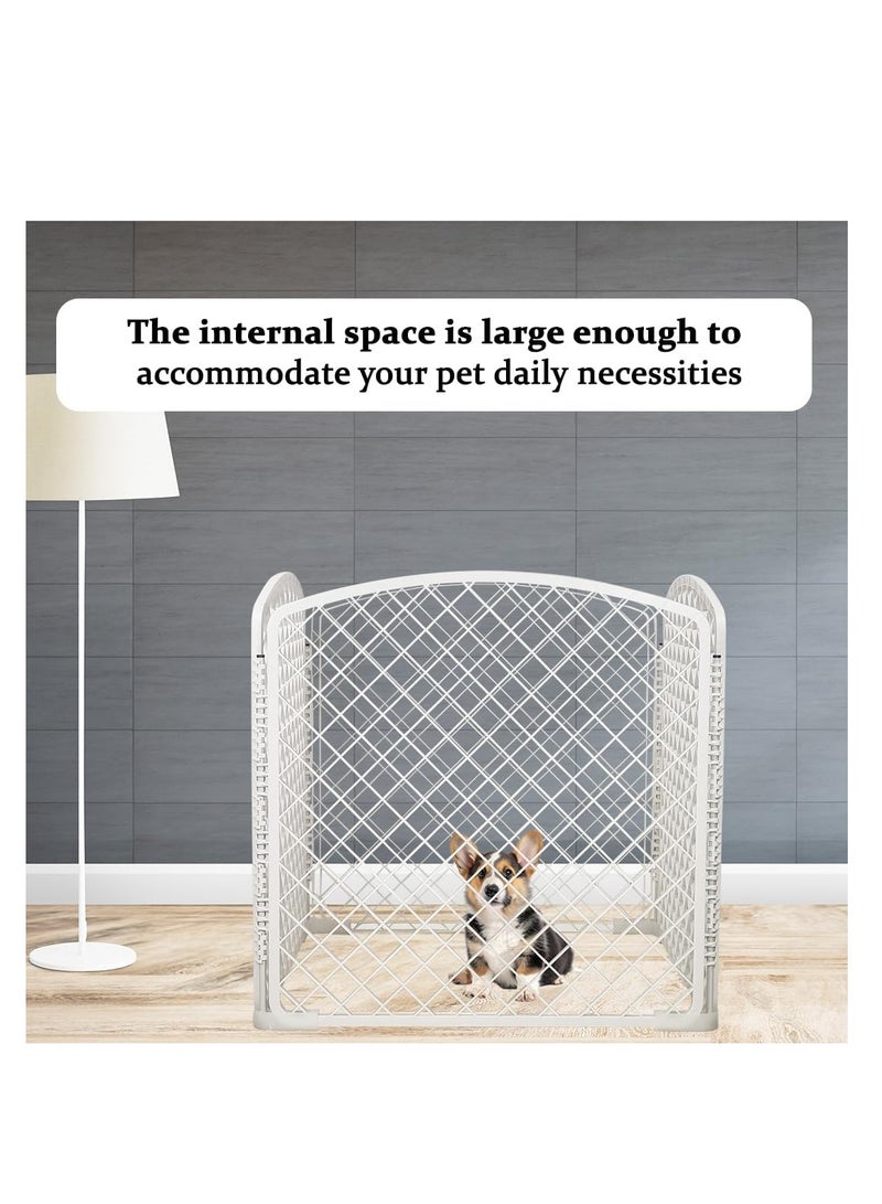 أن ان سي بيتس حظيرة لعب للكلاب الصغيرة والمتوسطة الحجم، حظيرة لعب بلاستيكية متينة للحيوانات الأليفة بتصميم مكون من 4 ألواح، هيكل شديد التحمل، مناسب للاستخدام الداخلي والخارجي، تصميم قابل للطي 74 سم (أبيض) - Image 3
