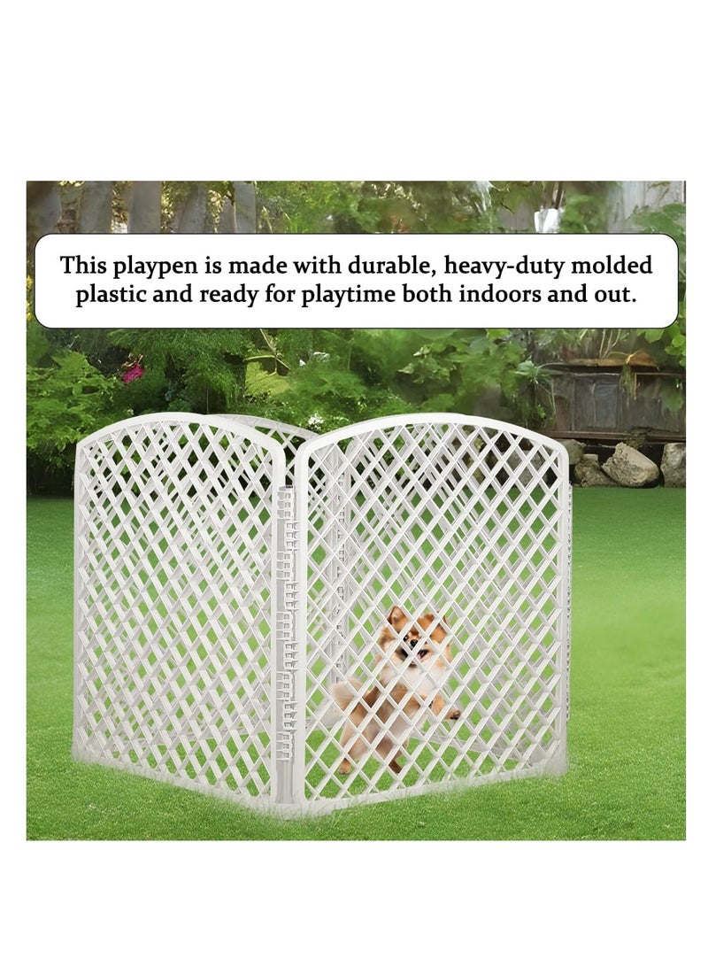 أن ان سي بيتس حظيرة لعب للكلاب الصغيرة والمتوسطة الحجم، حظيرة لعب بلاستيكية متينة للحيوانات الأليفة بتصميم مكون من 4 ألواح، هيكل شديد التحمل، مناسب للاستخدام الداخلي والخارجي، تصميم قابل للطي 74 سم (أبيض) - Image 5