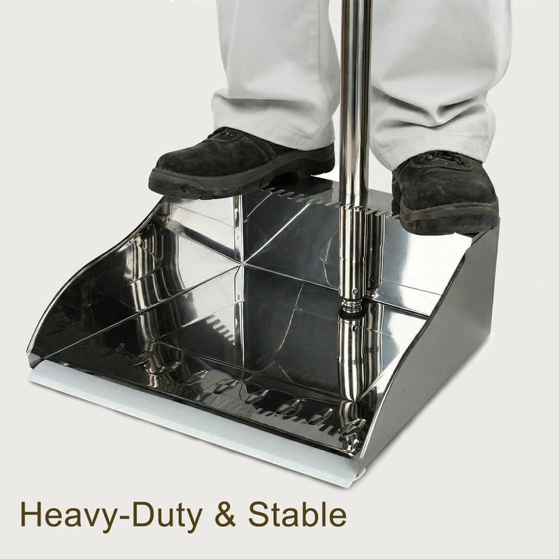 MuLing Metal Dustpan Long Handle Stainless Steel Dustpan,Heavy Duty Standing Dust Pan with Teeth, Indoor Outdoor Up for Home Kitchen Lobby Room Office - Image 5