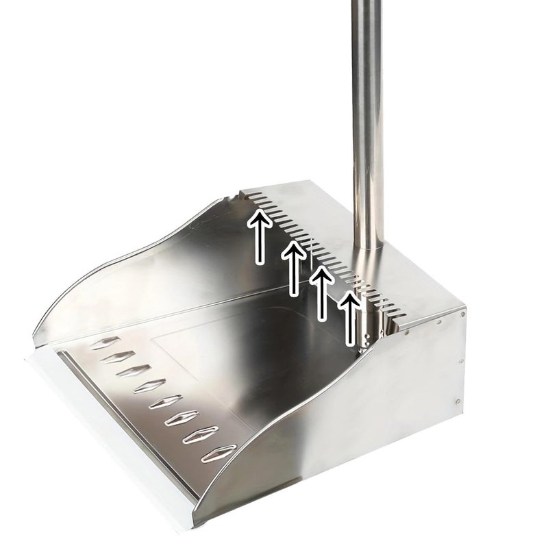 MuLing Metal Dustpan Long Handle Stainless Steel Dustpan,Heavy Duty Standing Dust Pan with Teeth, Indoor Outdoor Up for Home Kitchen Lobby Room Office - Image 1