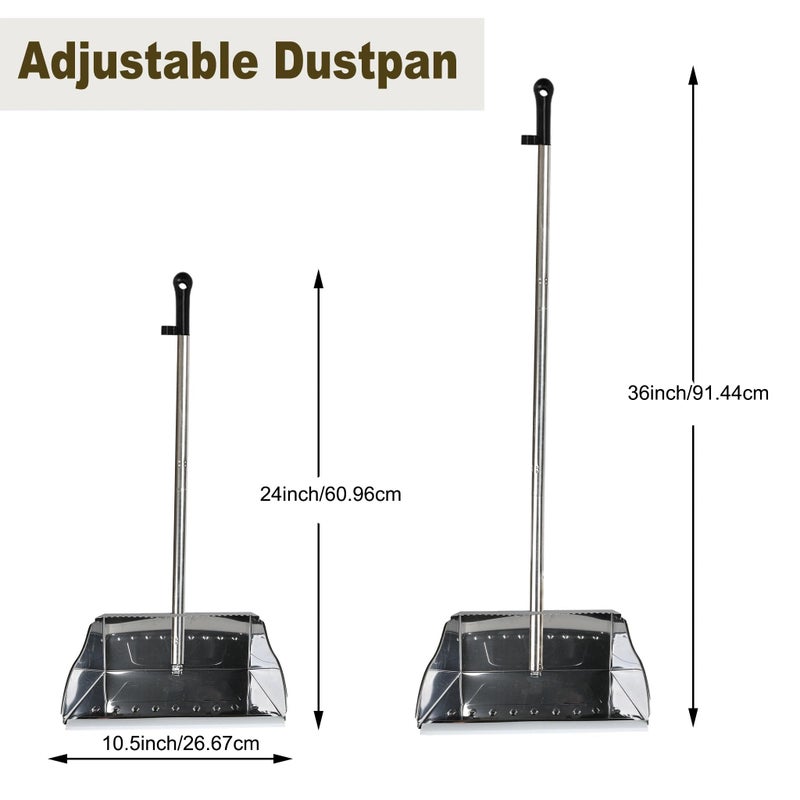 MuLing Metal Dustpan Long Handle Stainless Steel Dustpan,Heavy Duty Standing Dust Pan with Teeth, Indoor Outdoor Up for Home Kitchen Lobby Room Office - Image 3