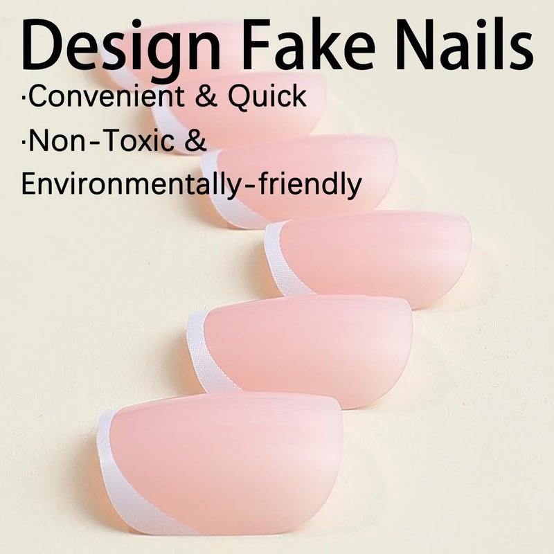 KRTBKR 24Pcs White French Tip Press on Nails Short Petite Fake Nails Square Shaped Acrylic Glue on Nails Reusable Stick on Nail Nude Pink False Nails Glossy Designs for Women Girls DIY Manicure Decorations - Image 5