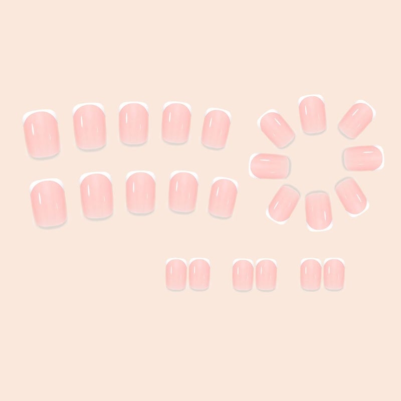 KRTBKR 24Pcs White French Tip Press on Nails Short Petite Fake Nails Square Shaped Acrylic Glue on Nails Reusable Stick on Nail Nude Pink False Nails Glossy Designs for Women Girls DIY Manicure Decorations - Image 3