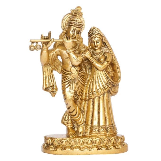BRASS RADHA KRISHNA IDOL FOR HOME DECOR IN GOLD COLOR HEIGHT 6 INCH