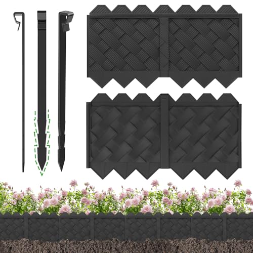 HLOGREE BLACKVINE 30Pcs 30ft (5'' Exposed Height) Plastic Landscape Edging Border,Flowerbed Garden Border Edging for Landscaping,Flower Bed Lawn Yard Edging Borders,Garden Edger Border Divider - 3D Weaving - Image 1