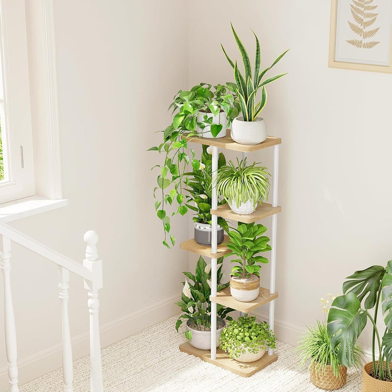 Bamworld Corner Plant Stand Indoor, 5 Tier Metal Plant Shelf for Multiple Plants, Tiered Flower Pot Stands for Patio Garden Balcony Living Room Bedroom, White - Image 5