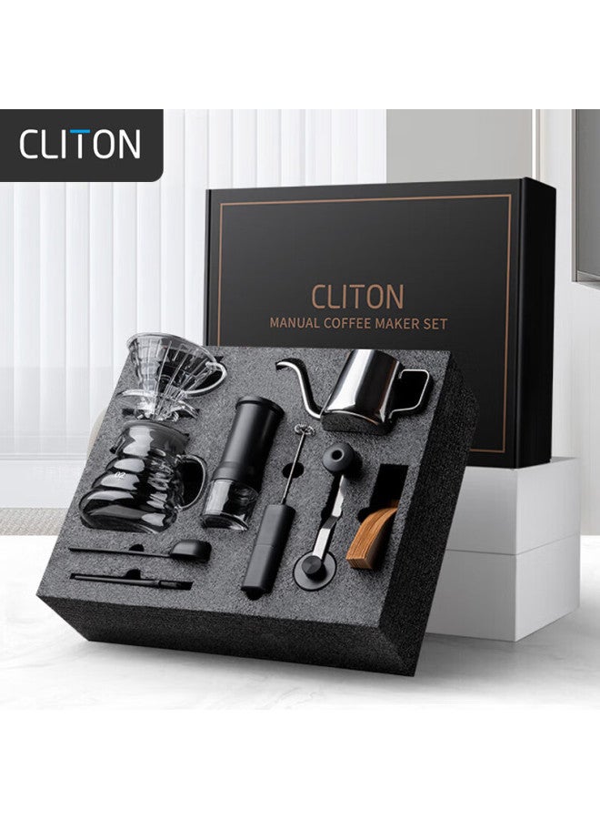Cliton Hand-crank Coffee Grinder, Portable Coffee Maker, Coffee Pot, Coffee Filter Cup, Pour-over Kettle Set - Image 1