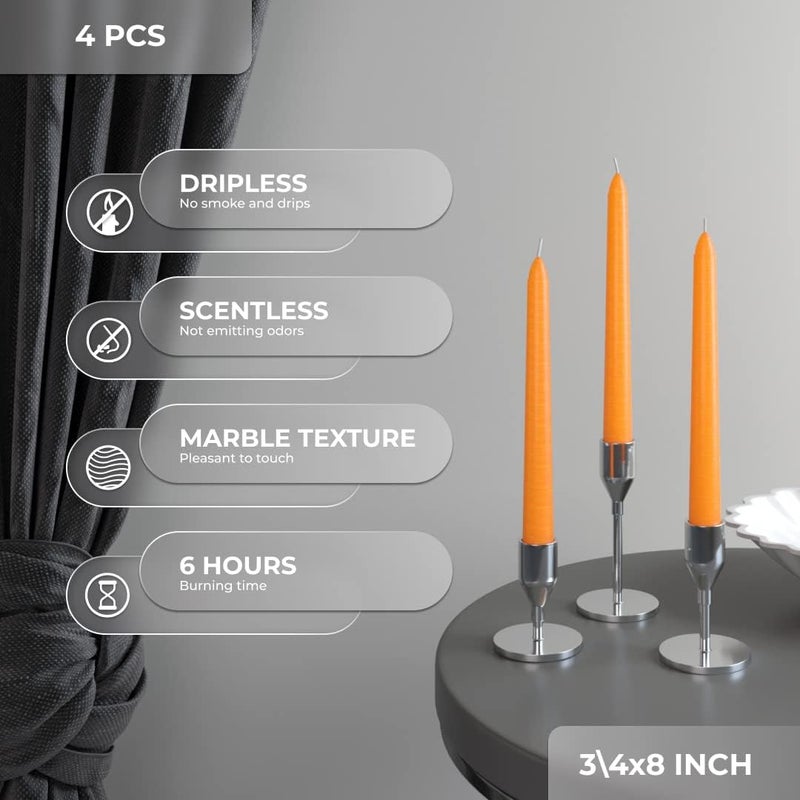 CANDWAX مجموعة شموع تاندواكس بلون أرجواني بطول 8 بوصة، عبوة تحتوي على 4 شموع - شموع لا تسيل ولا تنبعث منها أي رائحة، مثالية لعيد هالوين أو للزينة الرومانسية. - Image 4