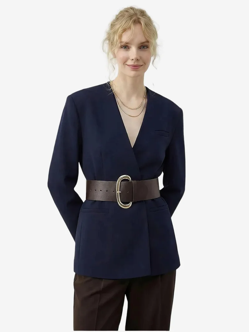 بيانكو لوتشي LUCCI Belted V-Neck Blazer Jacket