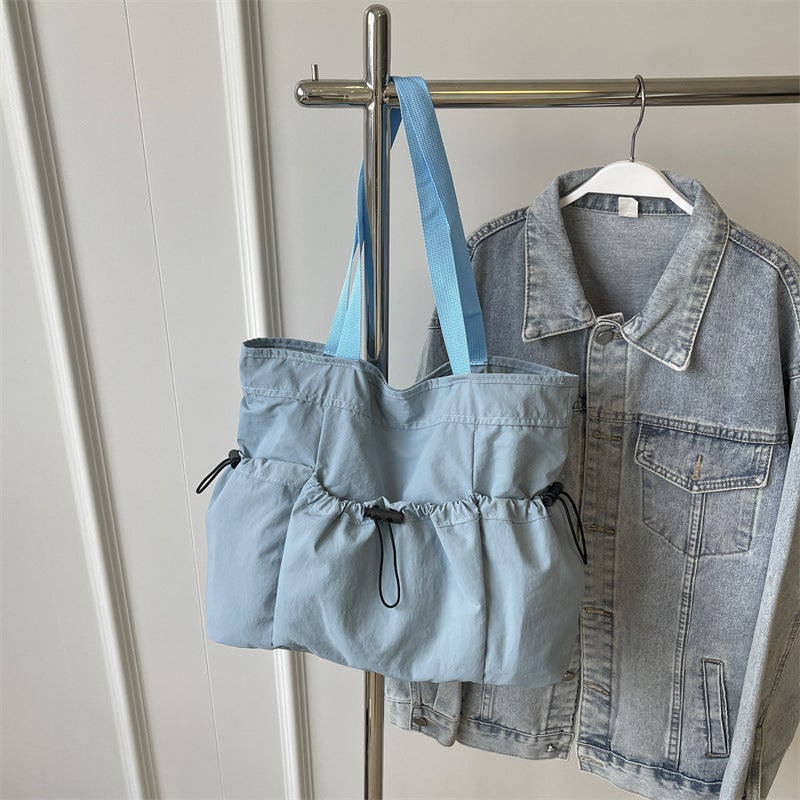 2024 Niche Casual Washed Cloth Bag For Women, Fashionable Pleated Drawstring Shoulder Bag For Women, Multi-Flap Pocket Pants Satchel Armpit Bag - Image 2