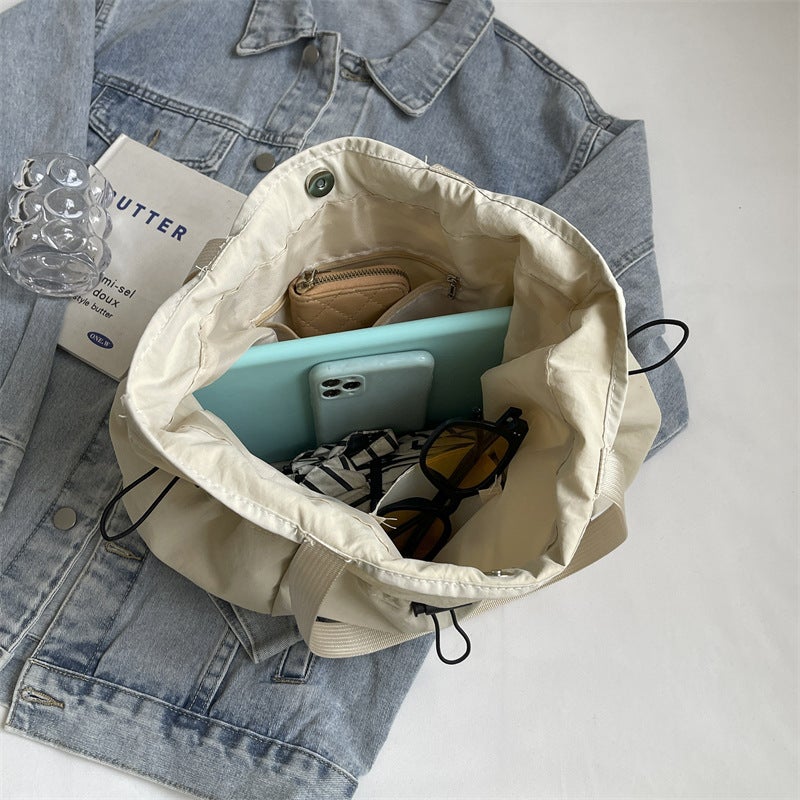 2024 Niche Casual Washed Cloth Bag For Women, Fashionable Pleated Drawstring Shoulder Bag For Women, Multi-Flap Pocket Pants Satchel Armpit Bag - Image 5