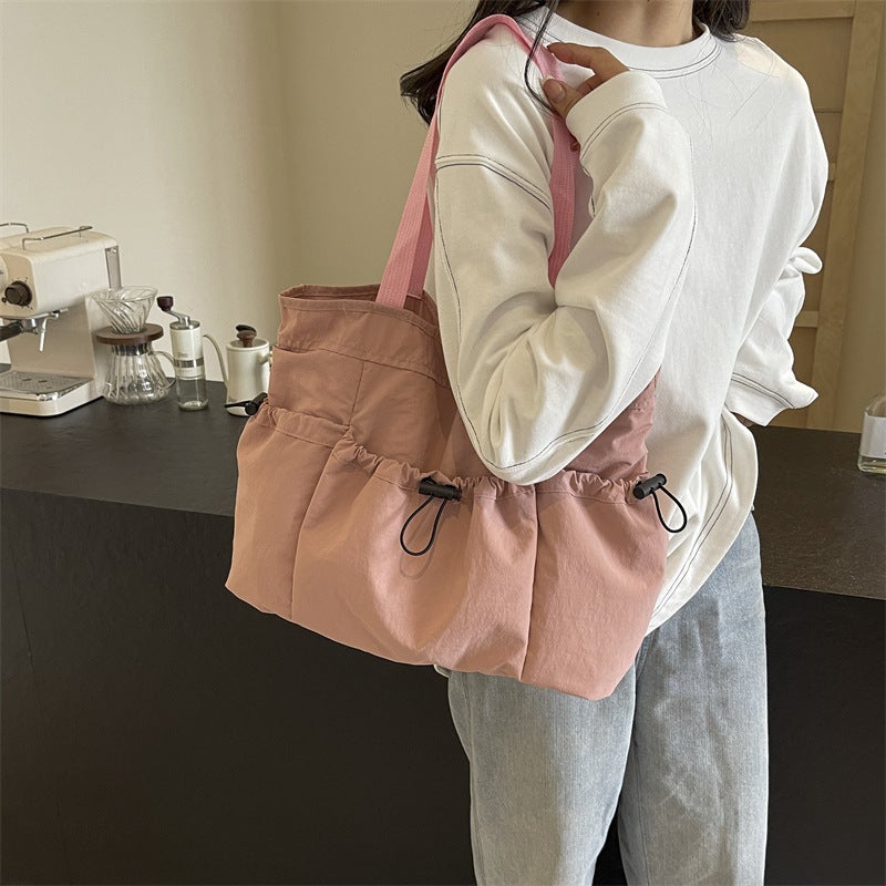 2024 Niche Casual Washed Cloth Bag For Women, Fashionable Pleated Drawstring Shoulder Bag For Women, Multi-Flap Pocket Pants Satchel Armpit Bag - Image 3