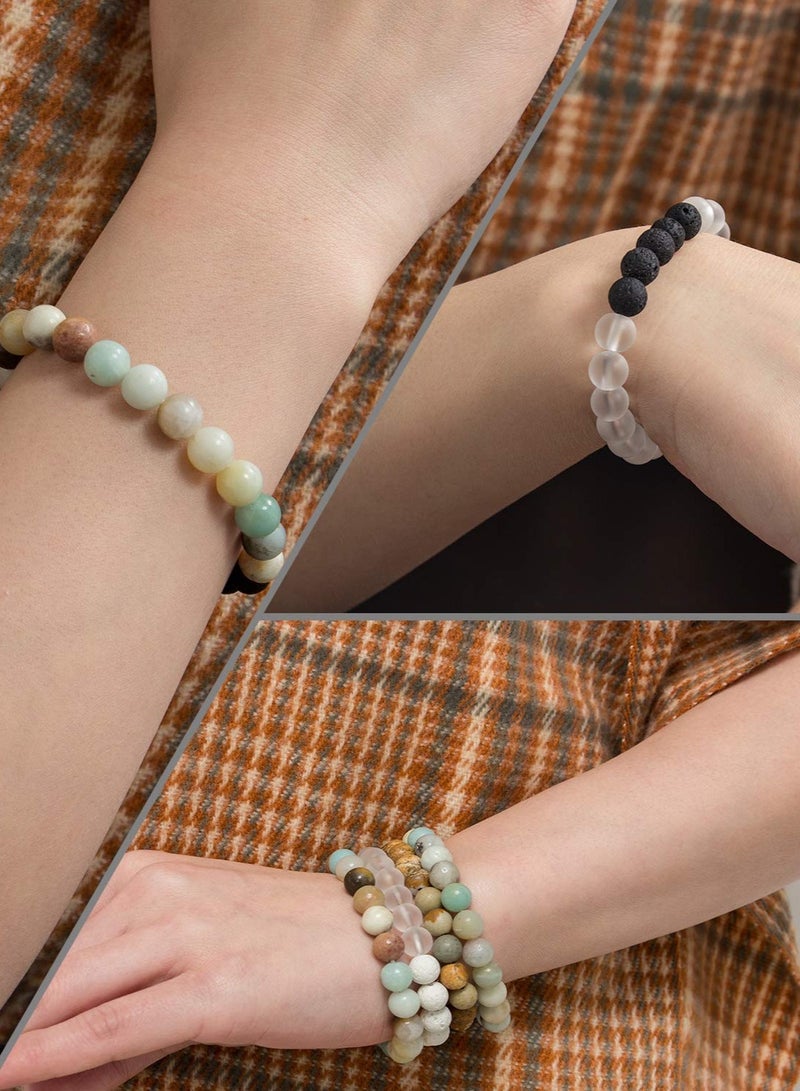 6 Pcs Chakra Bracelets for Women Lava Stone Bead and Healing Stones 8mm Crystal Yoga Beaded Essential Oil Diffuser Friendship Gifts - Image 5
