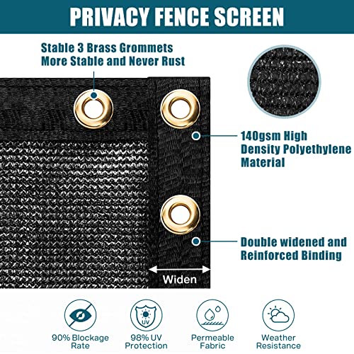 UIRWAY Privacy Screen Fence 4ft x 50ft Black Heavy Duty 170GSM 90 Blockage Chain Link Fence Privacy Screen UV Resistant Outdoor Windscreen Shade Net for Backyard Garden Patio Yard with Cable Ties - Image 3