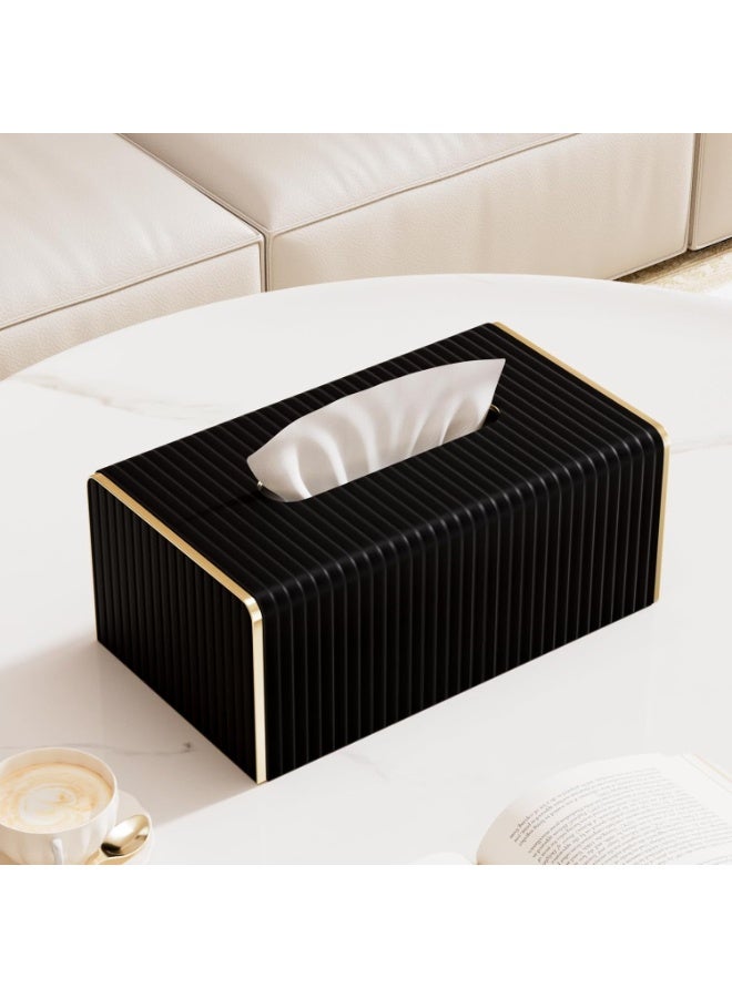 Bukela Tissue Box Cover,Black Rectangle PU Leather Tissue Holder with Gold-Tone Edging Accents,Tissue Box Cover for Bathroom Toilet Bedroom Living Room Table Desk Office,Countertop - Image 5
