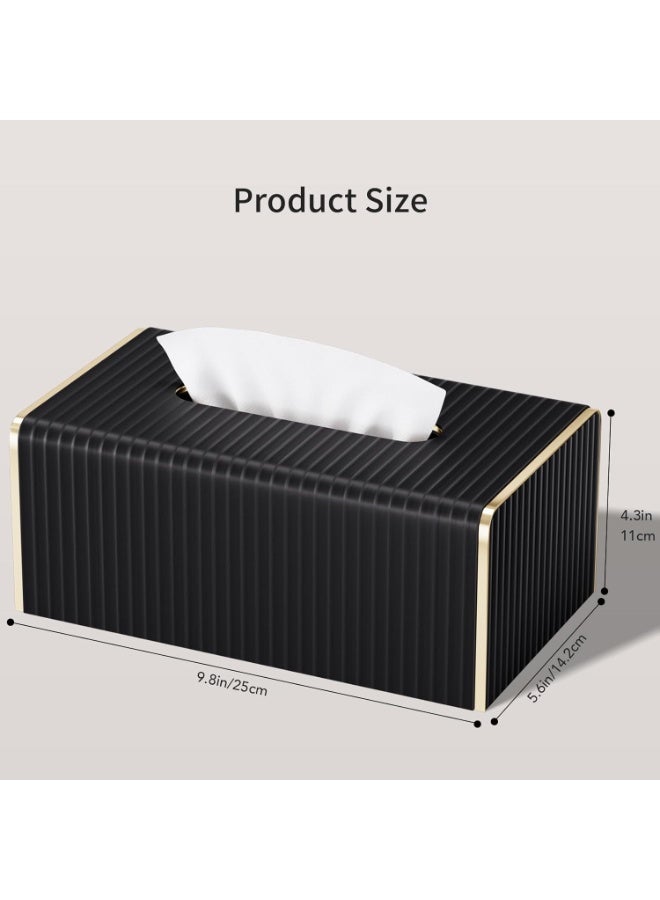 Bukela Tissue Box Cover,Black Rectangle PU Leather Tissue Holder with Gold-Tone Edging Accents,Tissue Box Cover for Bathroom Toilet Bedroom Living Room Table Desk Office,Countertop - Image 2