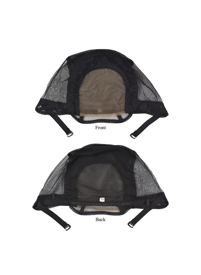 YTBYT - 2 Pcs Black 4X4 Inch U Part Wig Cap Swiss Lace Wig Caps With Adjustable Straps On The Back Glueless Hairnets Lace Wig Cap For Making Wigs (Black M) - Image 1