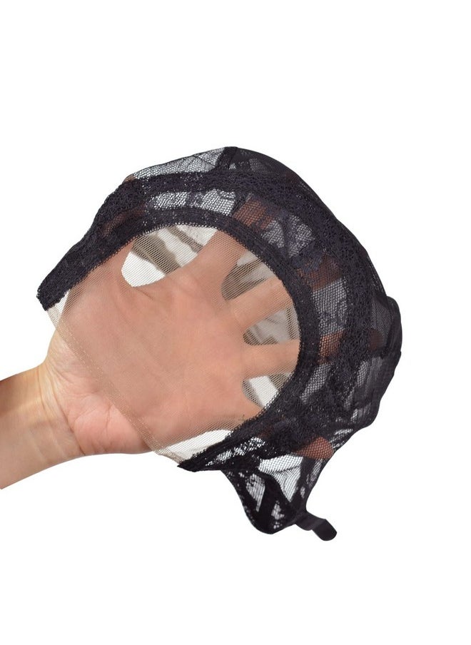YTBYT - 2 Pcs Black 4X4 Inch U Part Wig Cap Swiss Lace Wig Caps With Adjustable Straps On The Back Glueless Hairnets Lace Wig Cap For Making Wigs (Black M) - Image 1