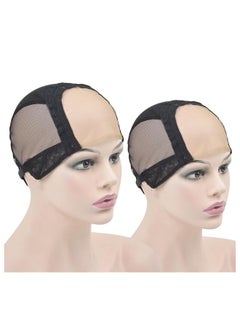2 Pcs Black 4X4 Inch U Part Wig Cap Swiss Lace Wig Caps With Adjustable Straps On The Back Glueless Hairnets Lace Wig Cap For Making Wigs (Black M)