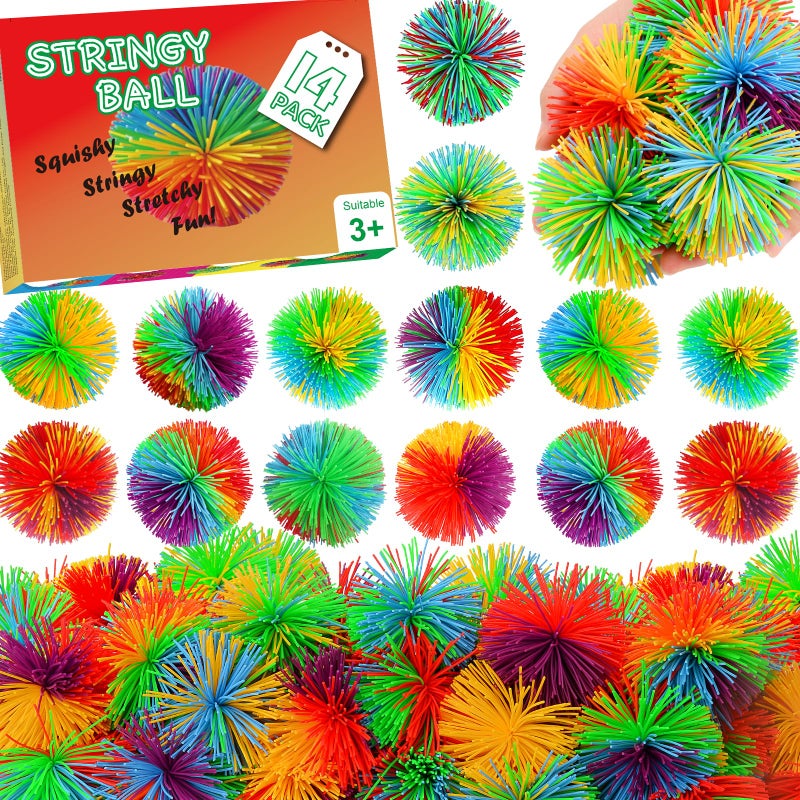 SHQDD 14PCS Stringy Balls Sensory Stringy Ball 275 inch Soft Rainbow Pom Bouncy Stocking Stuffers for Kids Monkey Pom Balls Fidget Toys Stress Ball Birthday Gifts for Boys Girls Ages 3 - Image 3