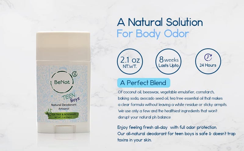 BeNat All Natural Deodorant For Teen Boys 100% Natural Aluminum-Free Carcinogen Free Kids Deodorant For Boys Clinically Proven To Be Safe For Children and Teenagers - Image 4