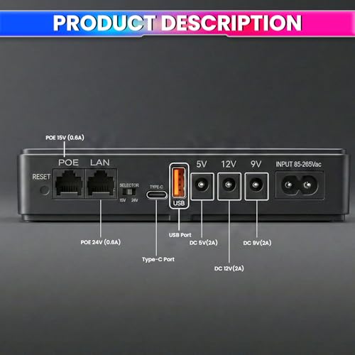 amiciSmart 10400mAh UPS for WIFI Routers, Camera USB & POE devices – Intelligent Power Supply with Advanced Protection, Essential for Continuous Security and Device Operation (Max. Output Current 2A) - Image 4