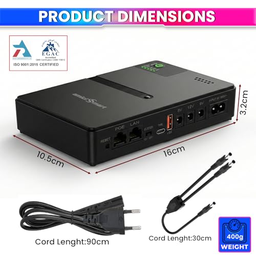 amiciSmart 10400mAh UPS for WIFI Routers, Camera USB & POE devices – Intelligent Power Supply with Advanced Protection, Essential for Continuous Security and Device Operation (Max. Output Current 2A) - Image 2