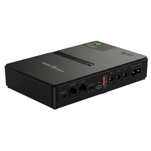 amiciSmart 10400mAh UPS for WIFI Routers, Camera USB & POE devices – Intelligent Power Supply with Advanced Protection, Essential for Continuous Security and Device Operation (Max. Output Current 2A) - Image 1