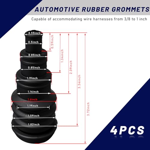 Suvnie 4 PCS Universal Firewall Boot, Rubber Grommets Can Accommodate 3/8 to 1 Inch Diameter Wire Bundle, Safe and Convenient Grommet for Vehicle Running Cable, Car Accessories - Image 2