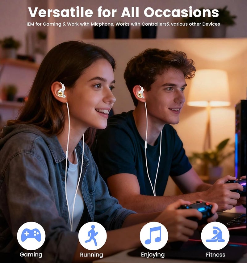 Jacuate Wired Gaming Headphones IEM Earphones with 1DD，QKZ Ak6 SRS in Ear Monitor, HiFi Earbuds, Crystal Clear Hi-Res Sound with Microphone&New 11mm Dynamic Driver for Gaming,Video Musicians, Singers - Image 5