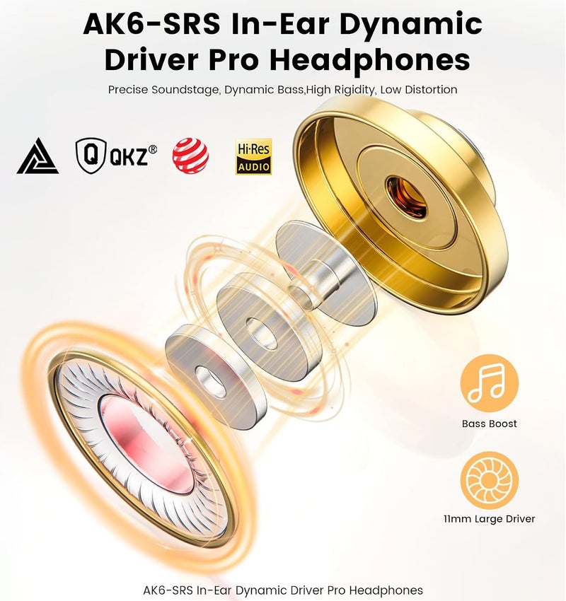 Jacuate Wired Gaming Headphones IEM Earphones with 1DD，QKZ Ak6 SRS in Ear Monitor, HiFi Earbuds, Crystal Clear Hi-Res Sound with Microphone&New 11mm Dynamic Driver for Gaming,Video Musicians, Singers - Image 3