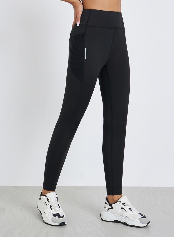 Styli Active Women Textured Pocket Reflective Stripe 7/8 Leggings - Image 2