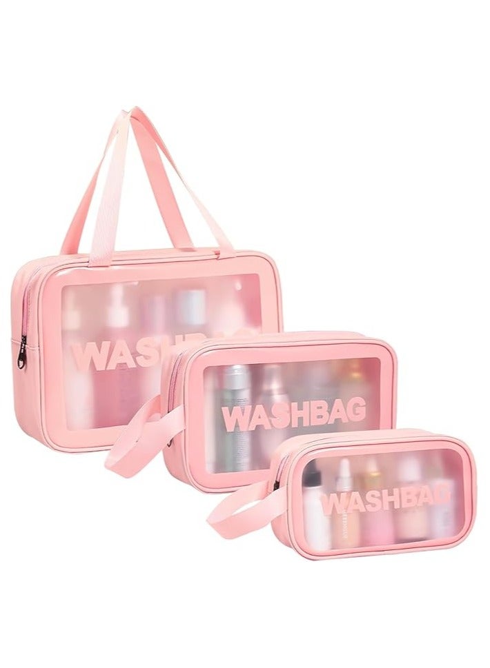 weallbuy Clear Toiletry Bag, 3 PCS Makeup Cosmetic Bag Transparent Travel Wash Bag for Women and Girls - Image 1