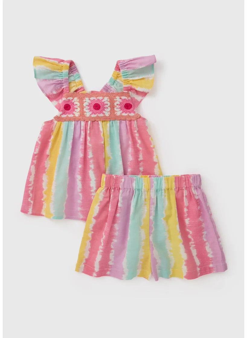 Matalan Girls Pink Tie Dye Top & Shorts Set