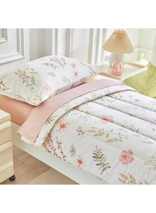 Joyreap 4 Piece Cotton Toddler Bedding Set for Girls, Pink Flowers Reversible Design, Soft Breathable Cotton Toddler Comforter Set - Image 5