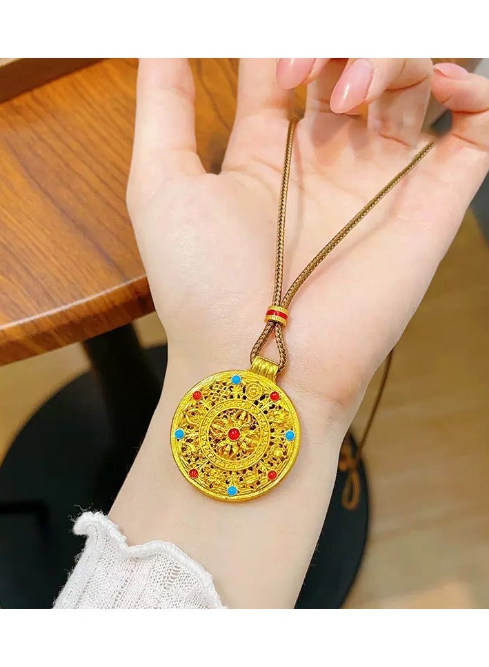 Lucky Necklace With Red and Green Fortune Compass Shape, Good Wish Rope, New Chinese Style Sweater Chain for Women - Image 3