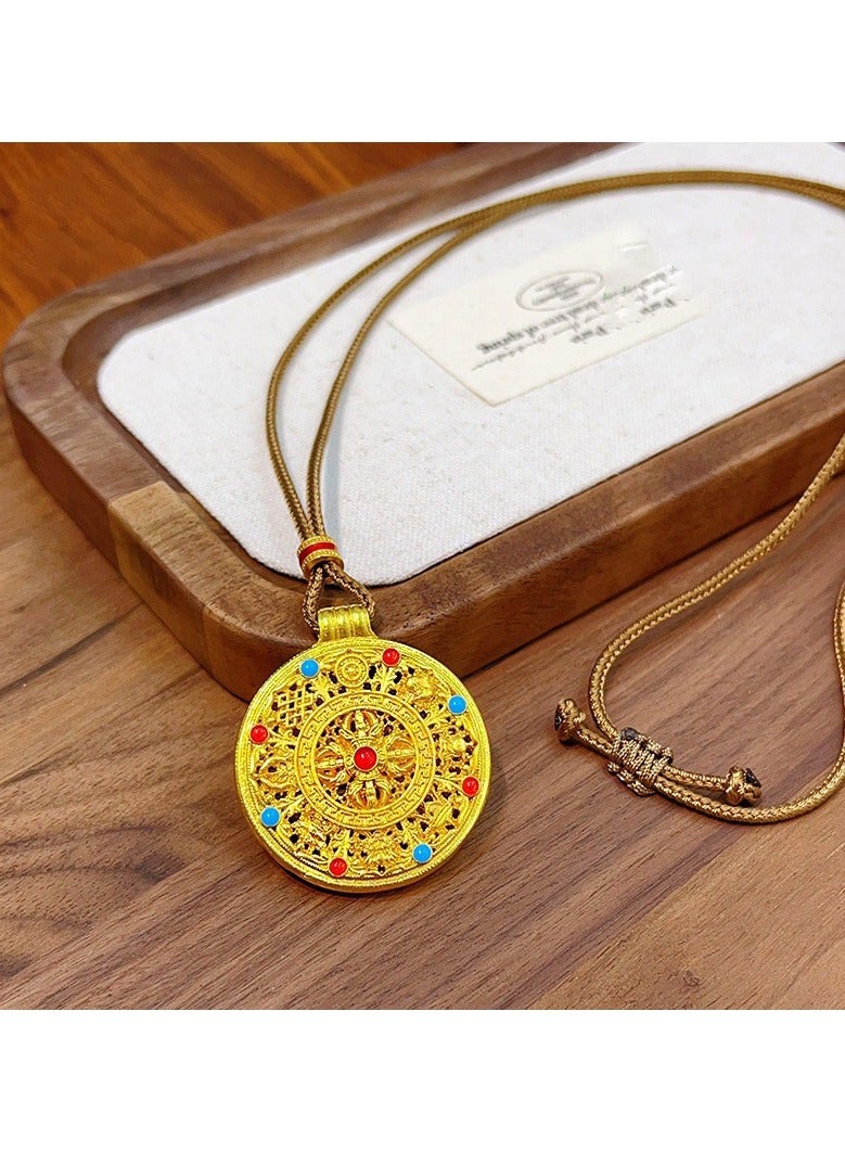 Lucky Necklace With Red and Green Fortune Compass Shape, Good Wish Rope, New Chinese Style Sweater Chain for Women - Image 4