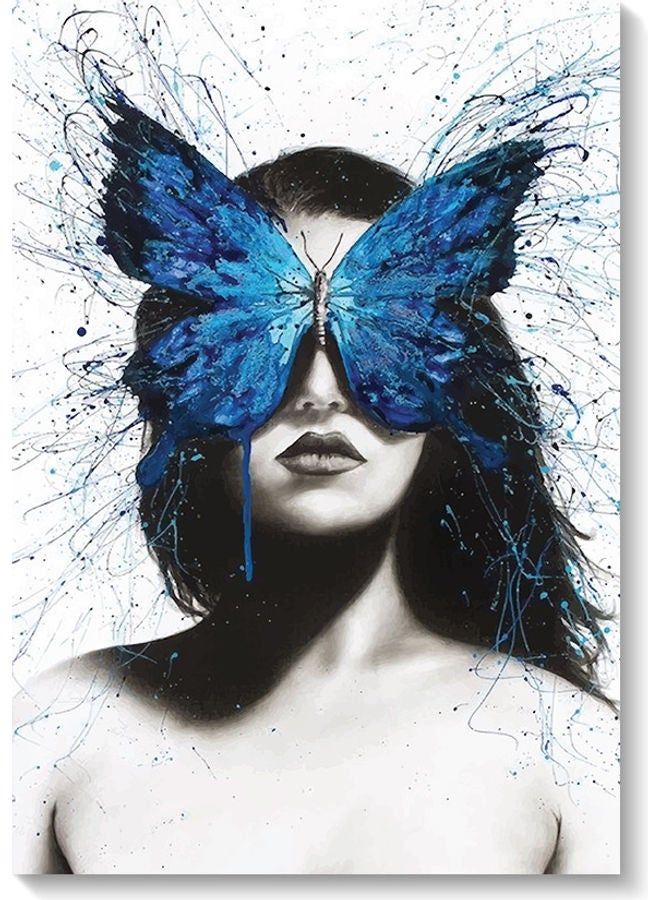 RYN فن الجدار للمرأة والفراشة الزرقاء متعدد الألوان 40x60 سم - Image 2