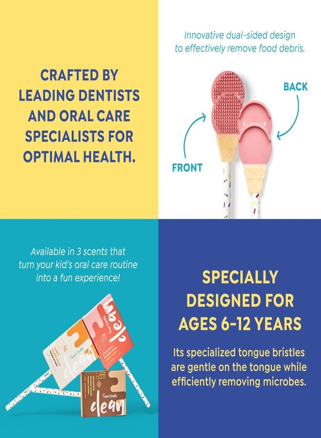 SuperMouth® Double Scoop Kids Tongue Scraper – Dual-Sided Brush & Scraper Removes Odor-Causing Buildup, Fights Bad Breath, Easy-Grip Ice Cream Design, 3 Yummy Scents, Ages 6-12, Essential Oral Care - Image 3