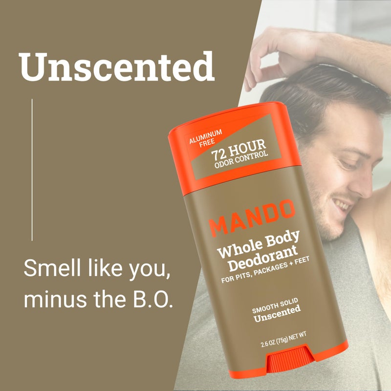Mando Whole Body Deodorant For Men - Smooth Solid Stick - 72 Hour Odor Control - Aluminum Free, Baking Soda Free, Skin Safe - 2.6 Ounce (Pack of 2) - Unscented - Image 4