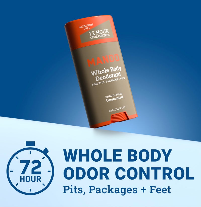 Mando Whole Body Deodorant For Men - Smooth Solid Stick - 72 Hour Odor Control - Aluminum Free, Baking Soda Free, Skin Safe - 2.6 Ounce (Pack of 2) - Unscented - Image 2
