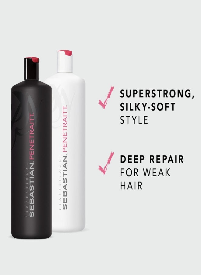 Sebastian Professional Penetraitt Shampoo & Conditioner Duo Set | 33.8 Fl Oz Liter Bottles Prepack with Pumps Included | Strengthening & Deep Repair | For Dry, Damaged, & Colored Hair - Image 3
