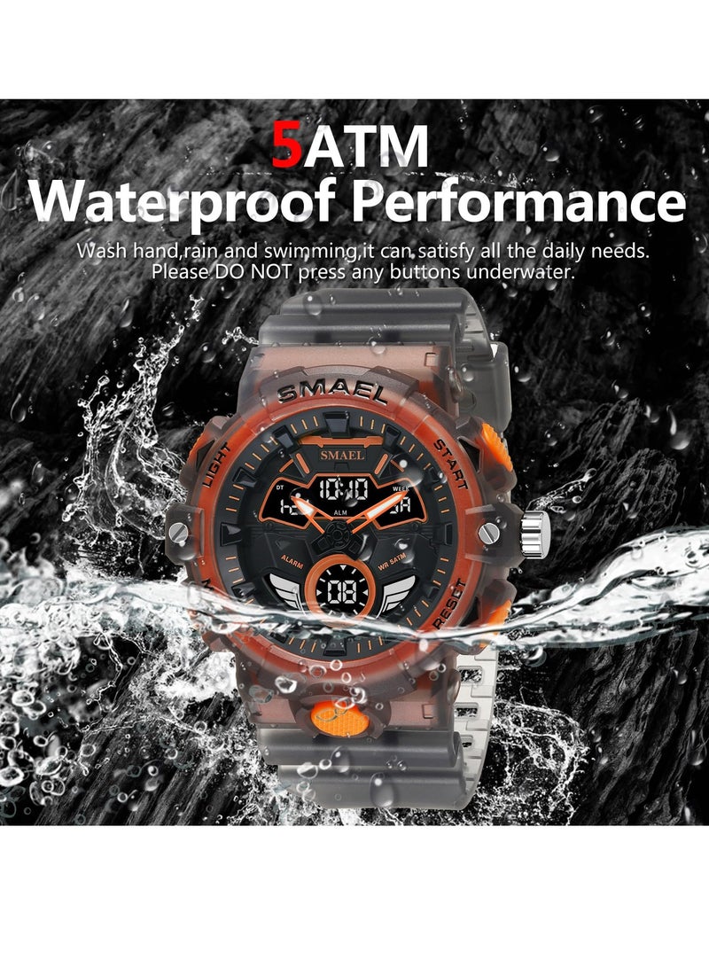KASTWAVE Men's Analog Sports Watch, LED Digital Watch, 5ATM Waterproof Electronic Stopwatch Large Dual Dial Time Easy to Read Outdoor Wrist Watch Tactical - Image 5
