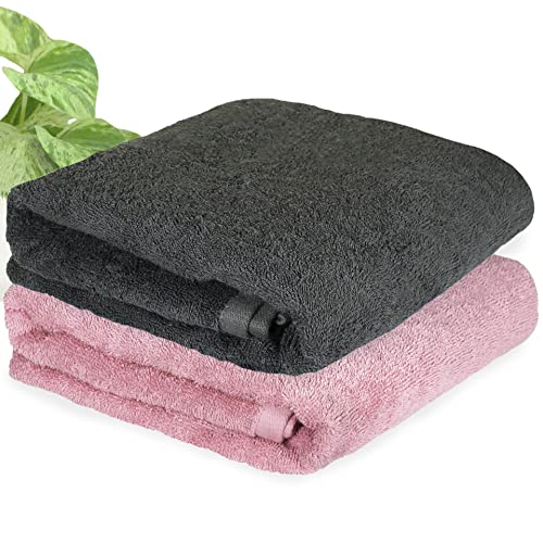 HEELIUM Bamboo Bath Towel | Lightweight & Quick Drying | Ultra Absorbent Towel | 140 x 70 cm - 400 GSM | Pack of 2 - Peach, Grey - Image 1