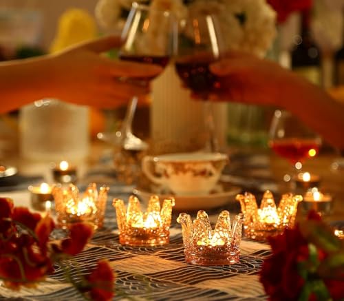 GOLDEAL 6Pcs Amber Crown Glass Tealight Candle Holders,Votive Candle Holders Bulk,Candlestick for Wedding,Party,Dinner, Home Table Decorative. - Image 2