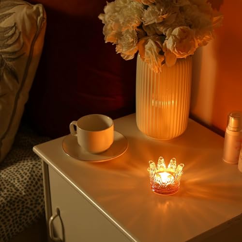 GOLDEAL 6Pcs Amber Crown Glass Tealight Candle Holders,Votive Candle Holders Bulk,Candlestick for Wedding,Party,Dinner, Home Table Decorative. - Image 3