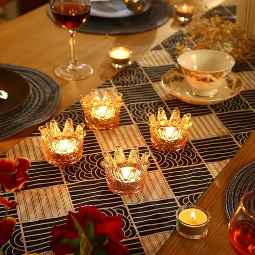 GOLDEAL 6Pcs Amber Crown Glass Tealight Candle Holders,Votive Candle Holders Bulk,Candlestick for Wedding,Party,Dinner, Home Table Decorative. - Image 1